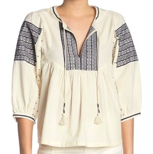 Lucky Brand Embroidered 3/4 Peasant Top
